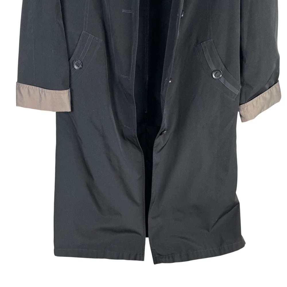 Vintage Gallery Petite Trench Coat Womens Medium Petite PM Black Buttons Long‎